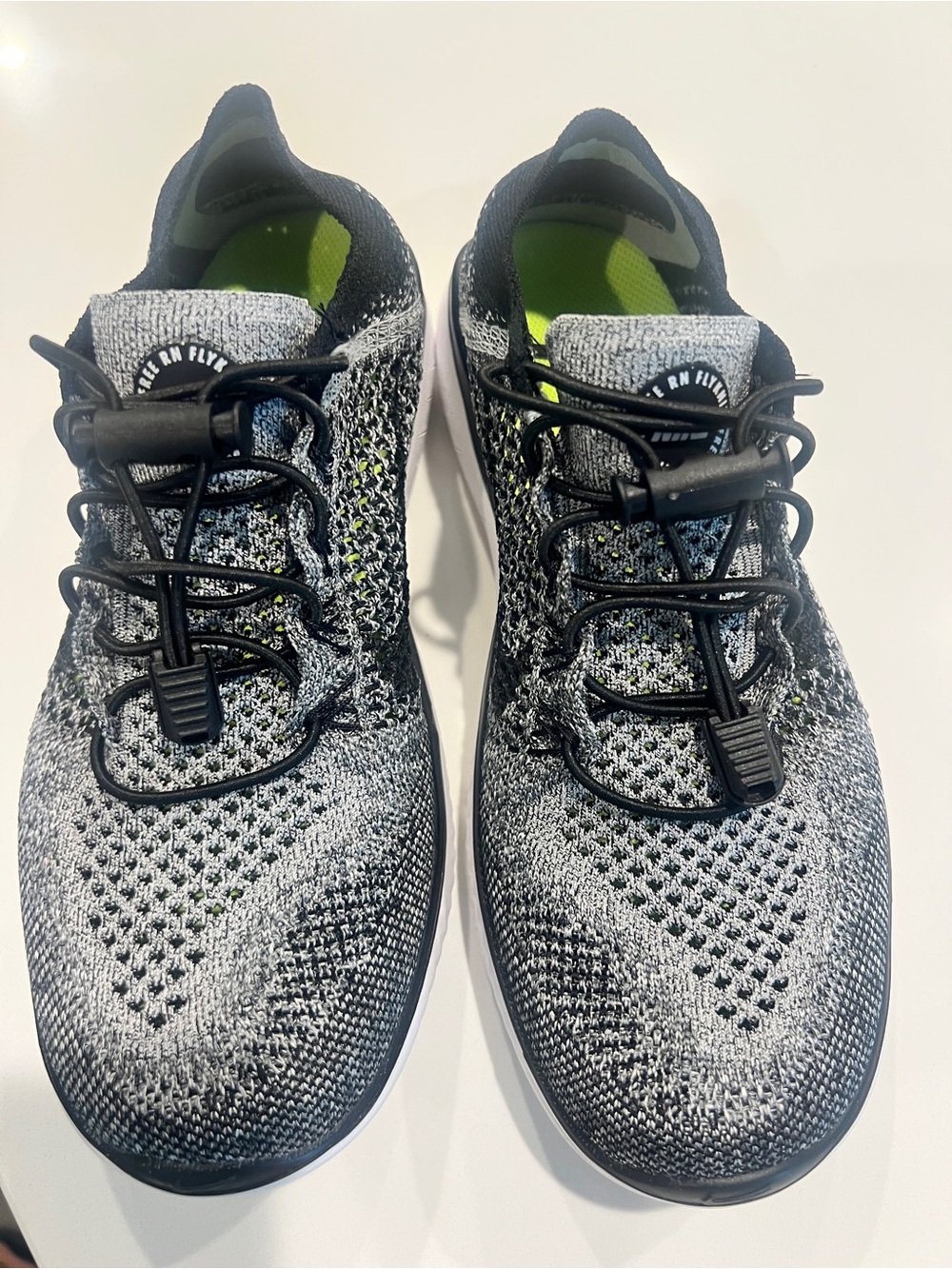 Nike Flyknit Athletic Sneakers - Black Gray with Neon Green Accents